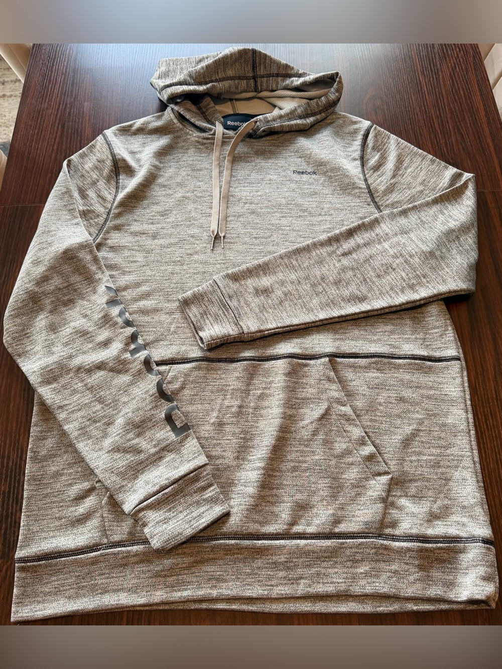 Reebok Mens Gray Space Dye Performance Hoodie Sweatshirt Sleeve Logo Fleece M